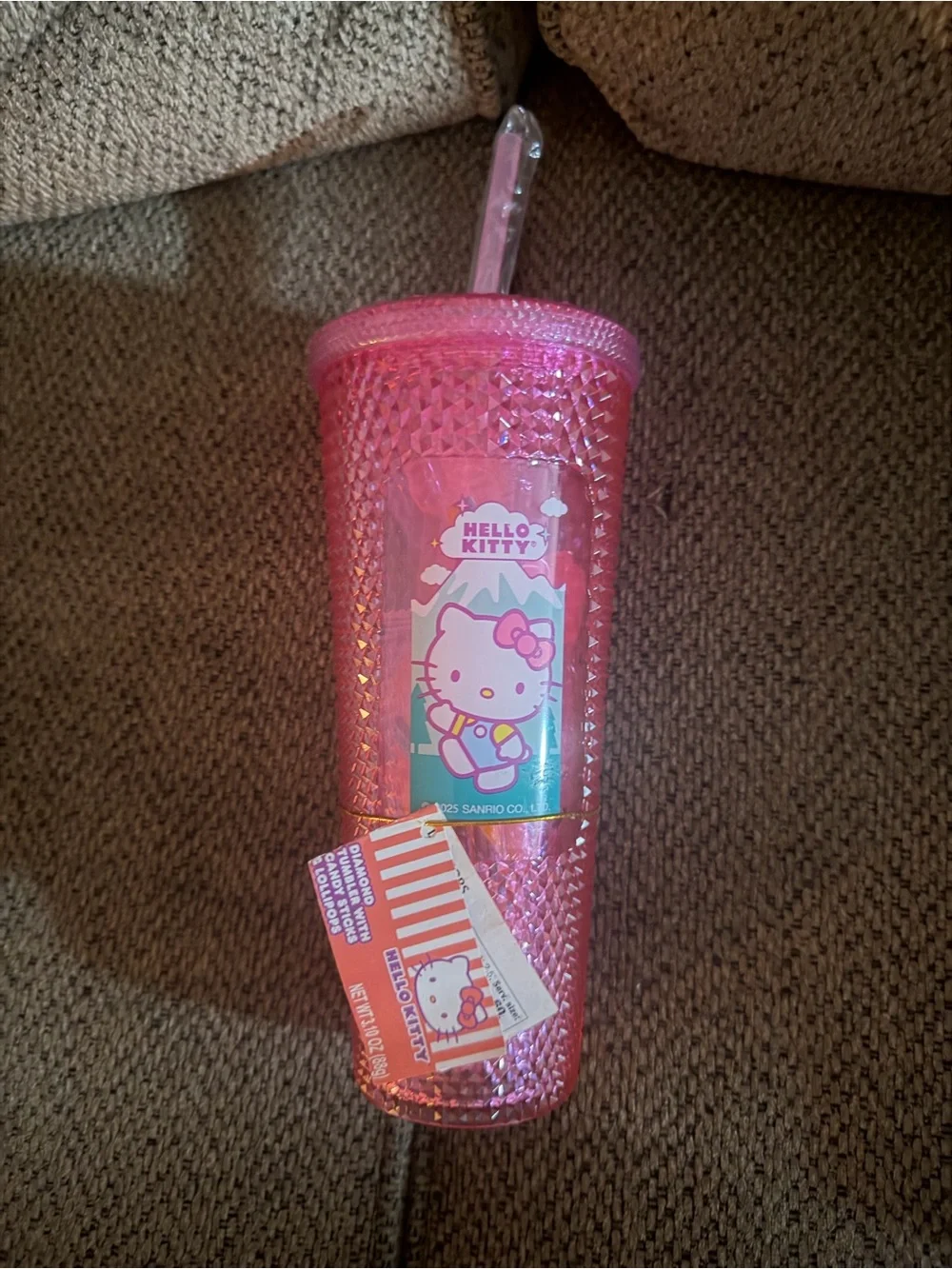 Sanrio Hello Kitty Hot Pink Textured Reusable Cup with Straw